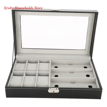 

3 Grids Glasses 6 Cell Watch Display Storage Box Storage Box PU Leather