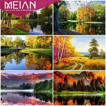

MEIAN Natural Diamond Embroidery Scenic Tree DIY Full Round Drill Diamond Painting Landscape Diamond Mosaic Home Decoration
