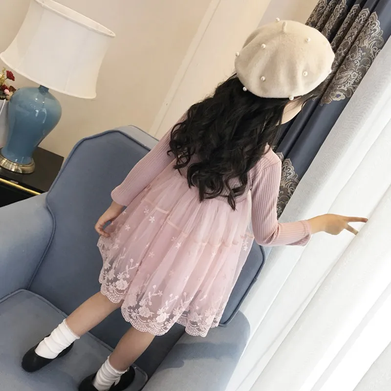 Детская одежда для девочек Кружевное платье-пачка с длинными рукавами и крючком платье для маленьких девочек Детские праздничные платья Одежда для маленьких принцесс