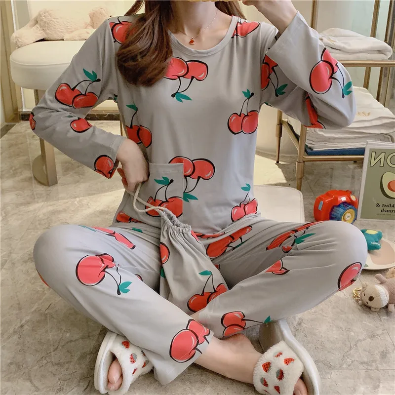 Женская Весенняя мультяшная пижама из тонкой ткани молочный шелк пижамный