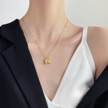 

Square Pendants 925 Silver Necklace Jewelry Minimalism Chocker Kolye Vintage Collier Bijoux Femme Women Fashion Necklace