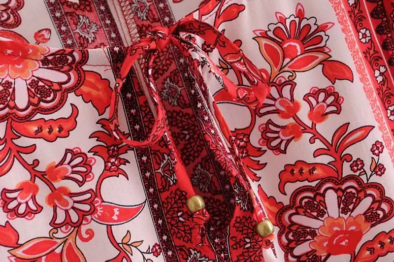 Boho Chic Женские топы, винтажные свободные блузки с цветочным принтом, женские пляжные рубашки с круглым вырезом и длинным рукавом, Blusas Mujer