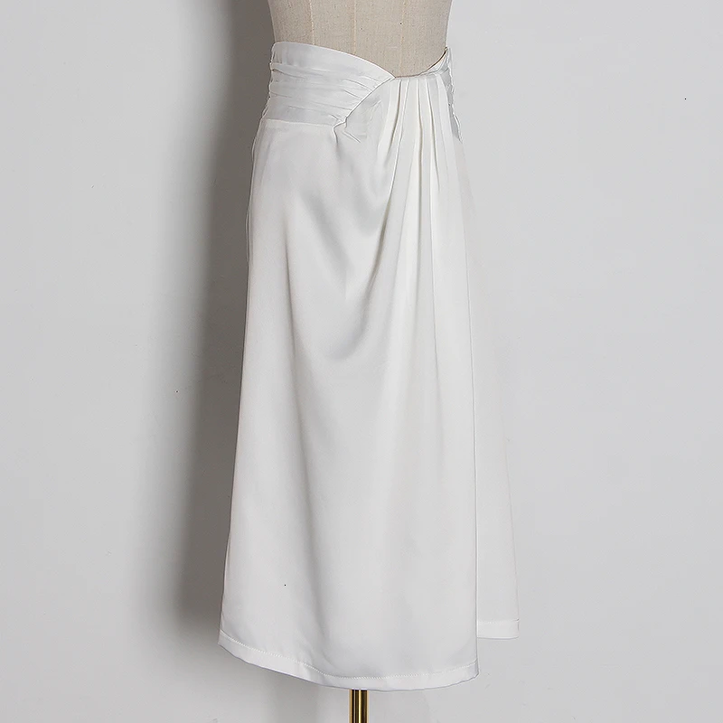 VGH нерегулярные женские юбки с разрезом по бокам, высокая талия, асимметричная, с рюшами, винтажная юбка миди для женщин, мода, одежда - Цвет: white