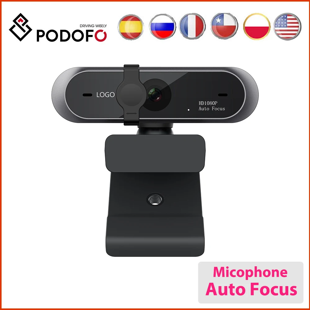 Веб-камера Podofo для ПК 1080P веб-камера компьютера автофокус поворотная камера