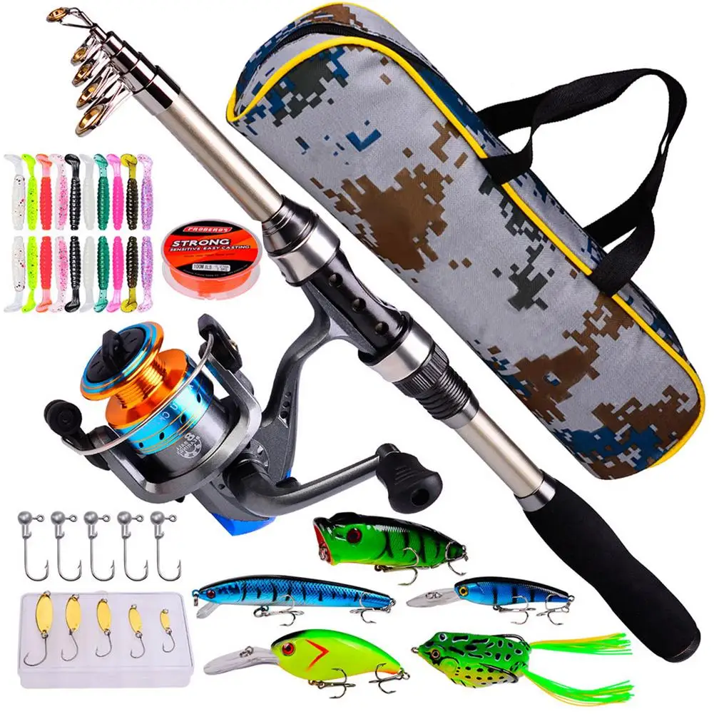 Fishing Rod Reel Combo Set Reel Spinning Line Lure Bag Hooks Float Kit Full Set 