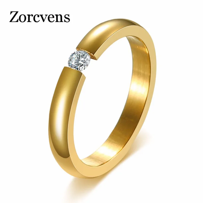 Кольца из нержавеющей стали золотого цвета ZORCVENS круглые кольца с кристаллами