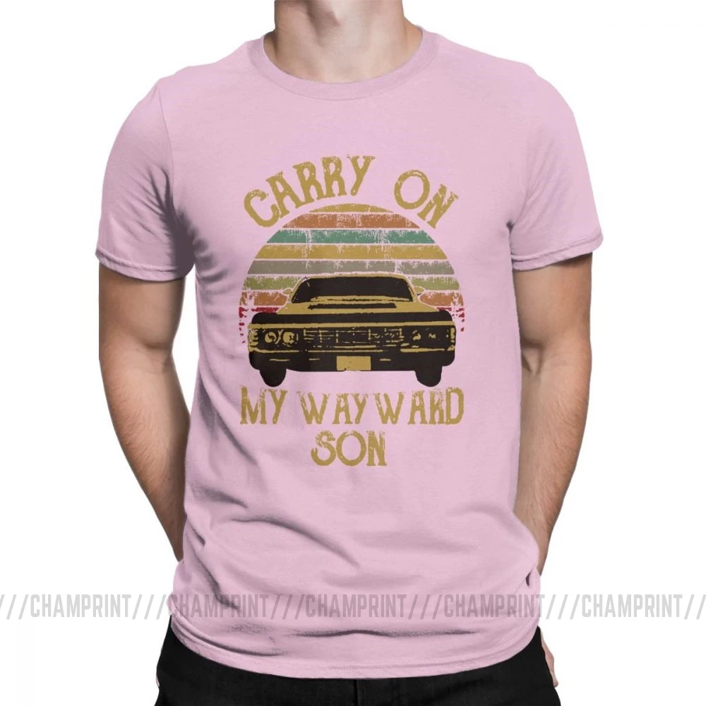Футболки «Сверхъестественное» винтажные мужские футболки Carry On My wayard Son Dark Heather Уникальные футболки хлопковая одежда с принтом - Цвет: Розовый