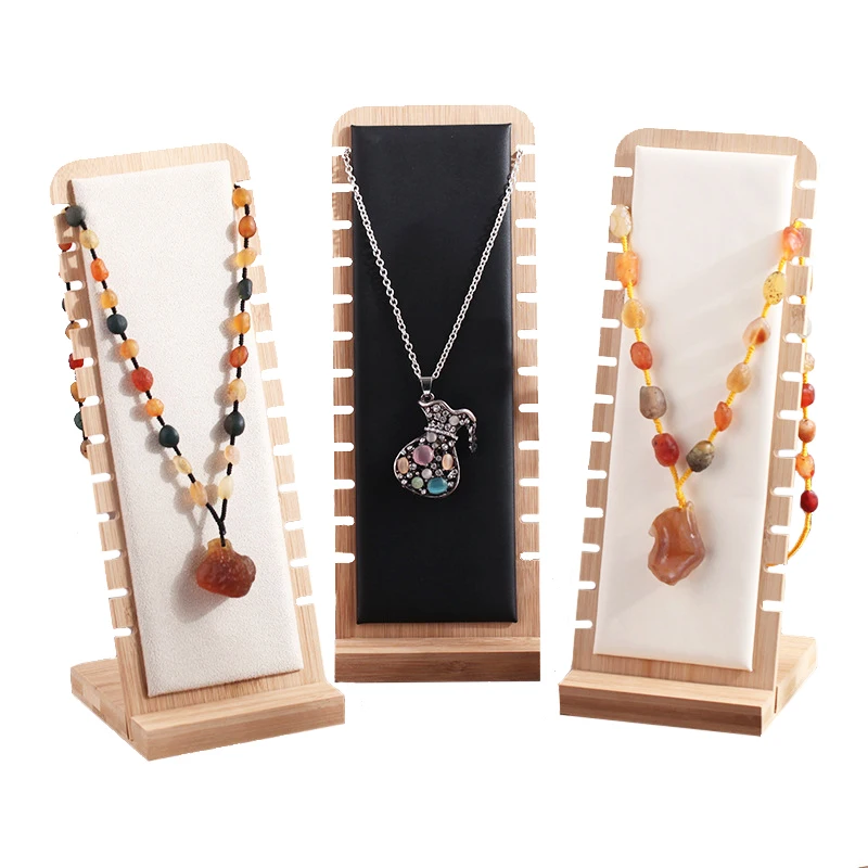 

Bamboo Jewelry Display Collection Necklace Display Stand Bracelets Pendant Storage Shelf Holder Showcase Organizer