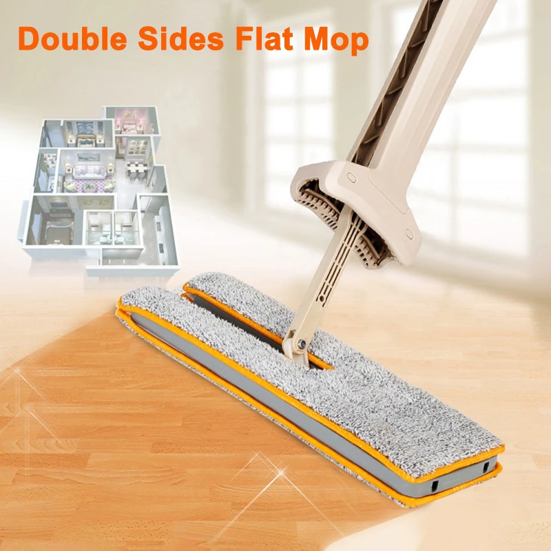 Balai serpillière Double face pour la cuisine, pantoufles de nettoyage des sols, accessoires ménagers, essoreur plat 360 °, bois dur