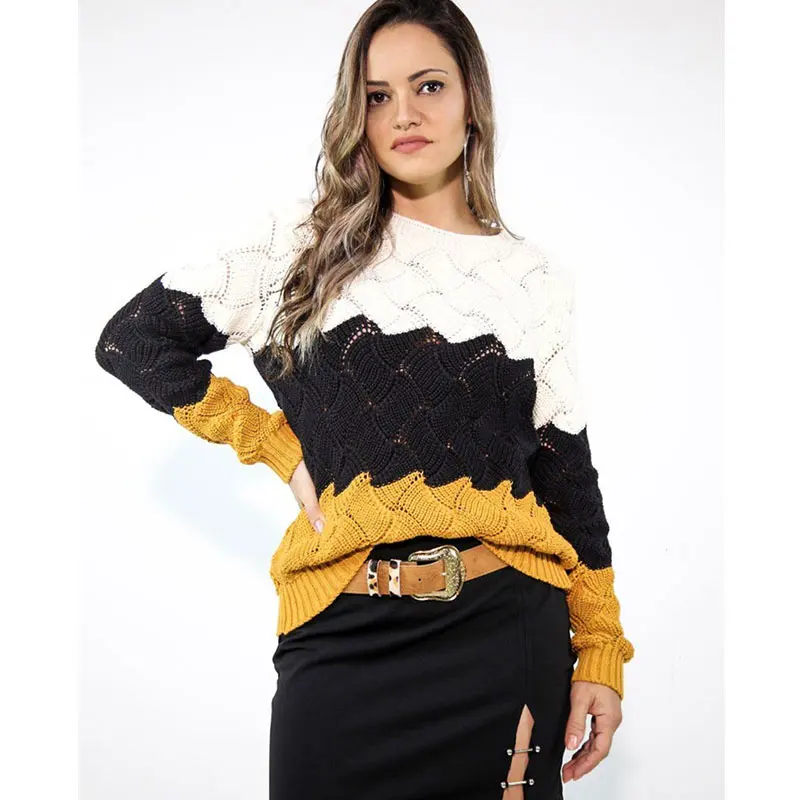 Зимний свитер женская одежда Дамский вязаный свитер платье с длинными рукавами в стиле пэчворк с круглым вырезом винтажный пуловер Femme Nouveaute