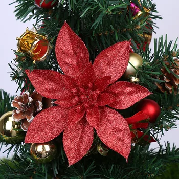 

10pcs Christmas decoration 9cm Poinsettia Flower Hanging Party Festival
