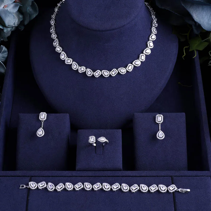 Ювелирные наборы модные сверкающие в поисках 4 шт наборы Bijoux Ожерелье Набор для женщин TZ8018 циркониевое свадебное Ювелирное Украшение наборы