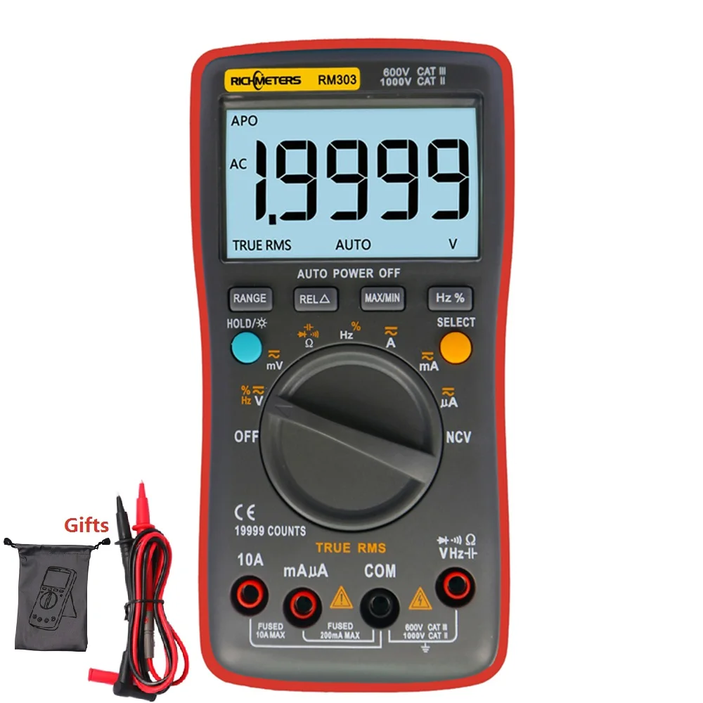 Günstig RICHMETERS RM303 Digital Multimeter True RMS 19999 Zählt Multimetro AC DC Spannung Amperemeter Strom Ohm Transistor Tester