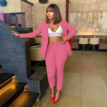 

Office Lady Solid Colors Blazer Women Single Button Plus Size Casual Commute Pant Suits 2021 Business Suit Long Sleeve Blazers