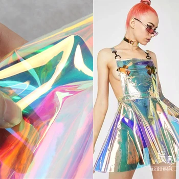 

0.2mm Tpu fabric Transparent colorful Laser PVC Waterproof DIY Reflective Clothes Raincoat Bag Decor Plastic Designer Fabric