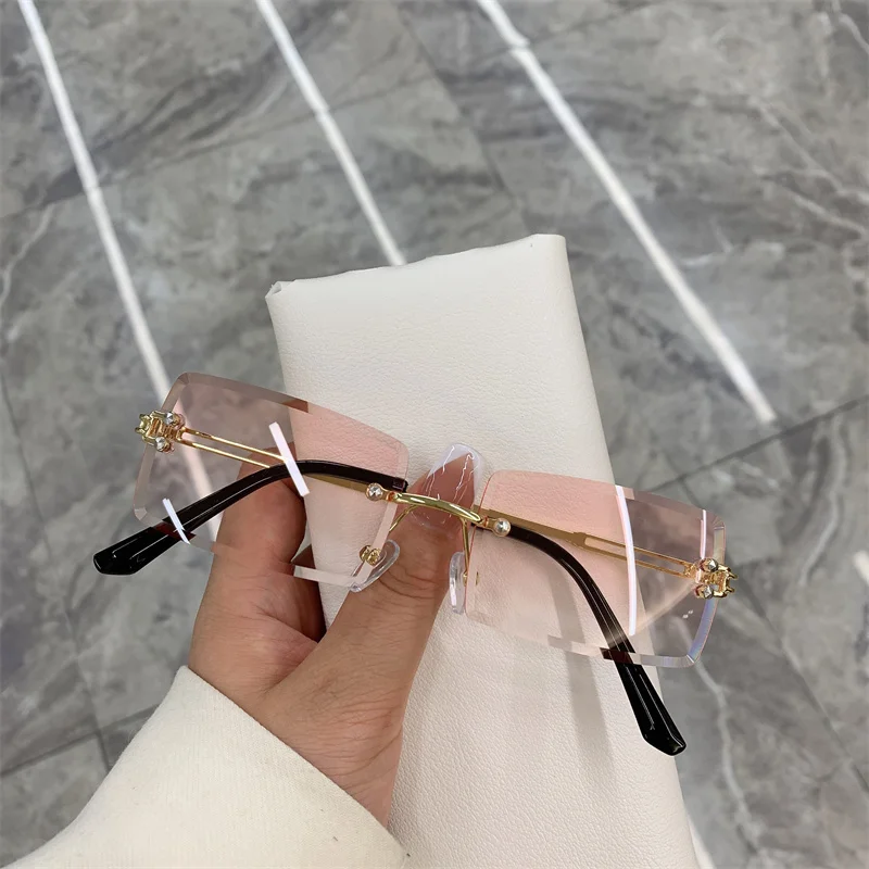 round sunglasses Vintage Fashion 2021 New Sunglasses Rimless Frameless Rectangle Shades Gradient UV400 Summer Traveling Sun Glasses for Women guess sunglasses Sunglasses