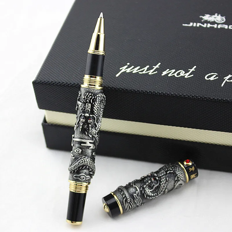 Jinhao черный и серый двойной дракон роллербол ручка с гладкими чернилами | Гелевые ручки -4000118788002