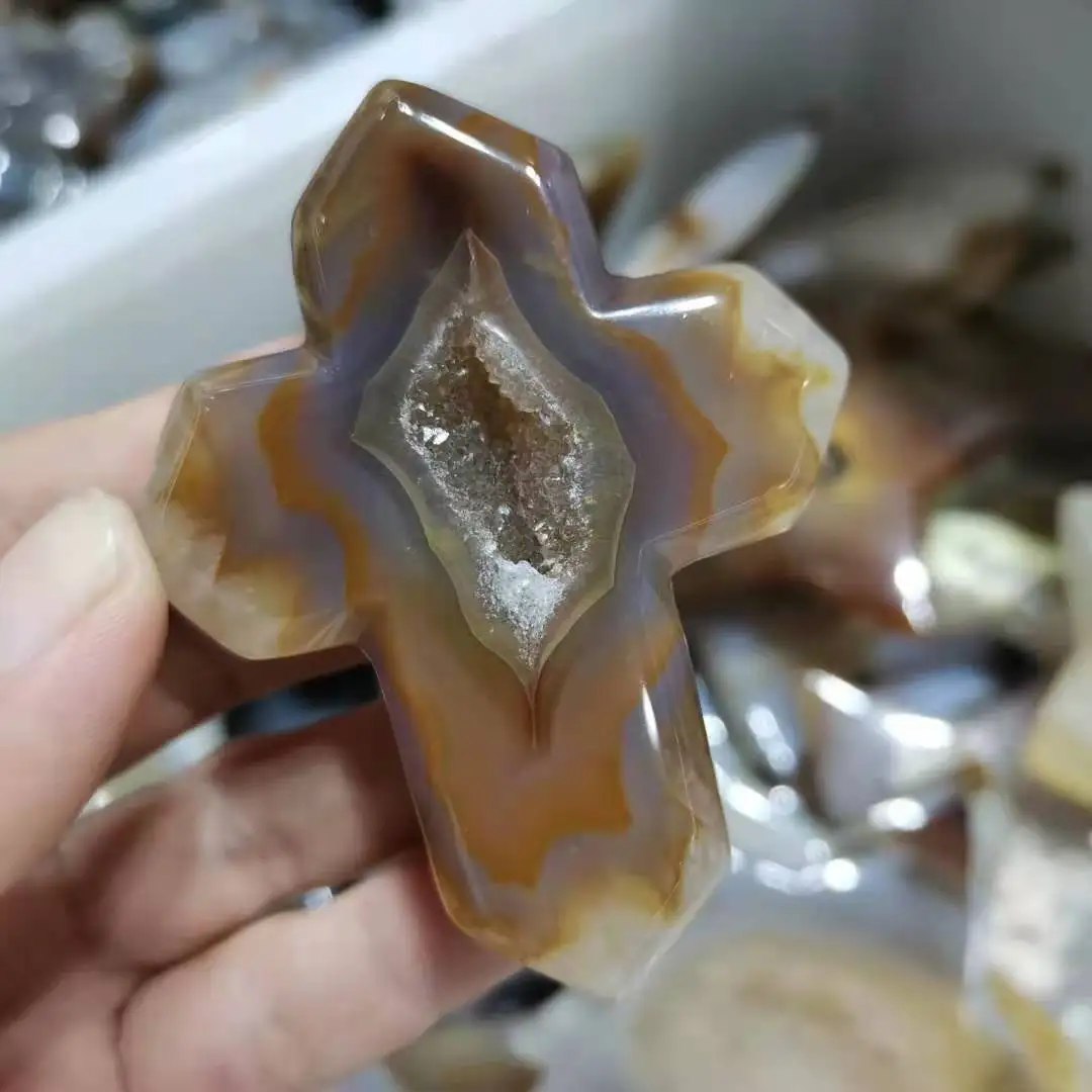 

6~7cm Natural Agate Druzy Geode cross shape Healing Crystal