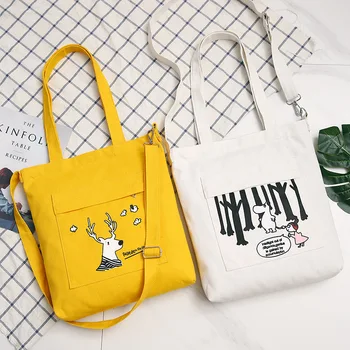 

Cute Animal Canvas Cloth Bag Woman Black White Single Shoulder Shopping Bag High Sales 2020 Trend Patchwork Crossbody Book Bag