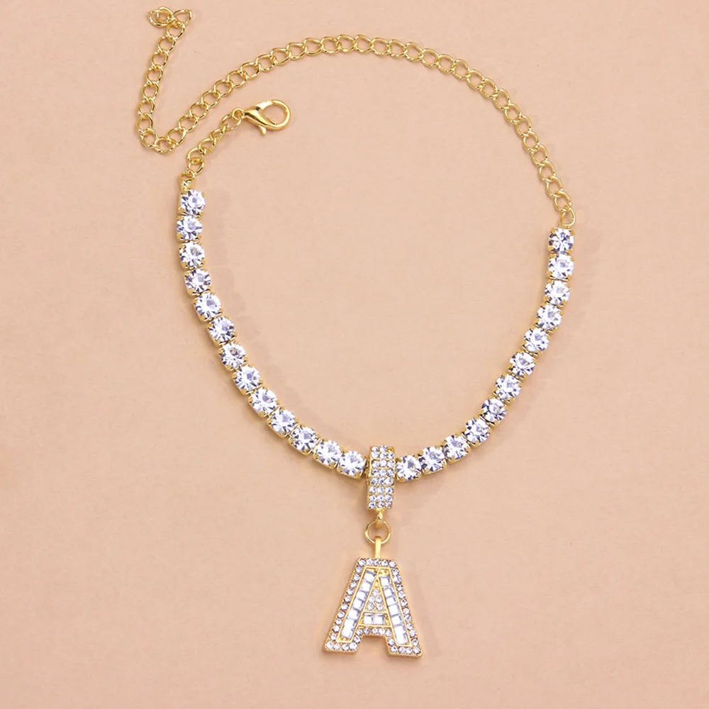 A-Z Initial Baguette Letter Anklet Stainless Steel for Women