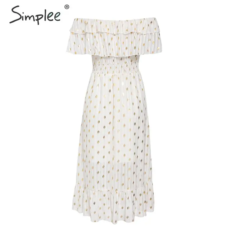 Simplee сексуальное длинное платье макси с открытыми плечами элегантное винтажное белое праздничное платье в горошек весенне-летнее праздничное стильное платье vestido