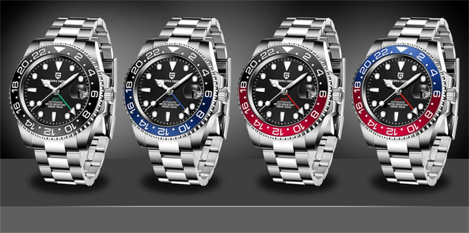 2021 New PAGANI DESIGN Men's GMT Watch Luxury Sapphire Ceramic Bezel Automatic Mechanical Watch Stainless Steel Waterproof Clock