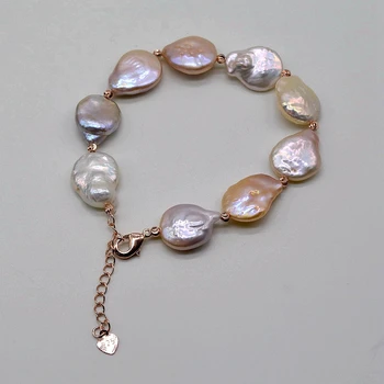 

Women's Baroque Bracelet, Iridescent Coin Teardrops, Shiny Rose Gold Accessories, Extension Cufflinks, Fashion Pearl Bracelets