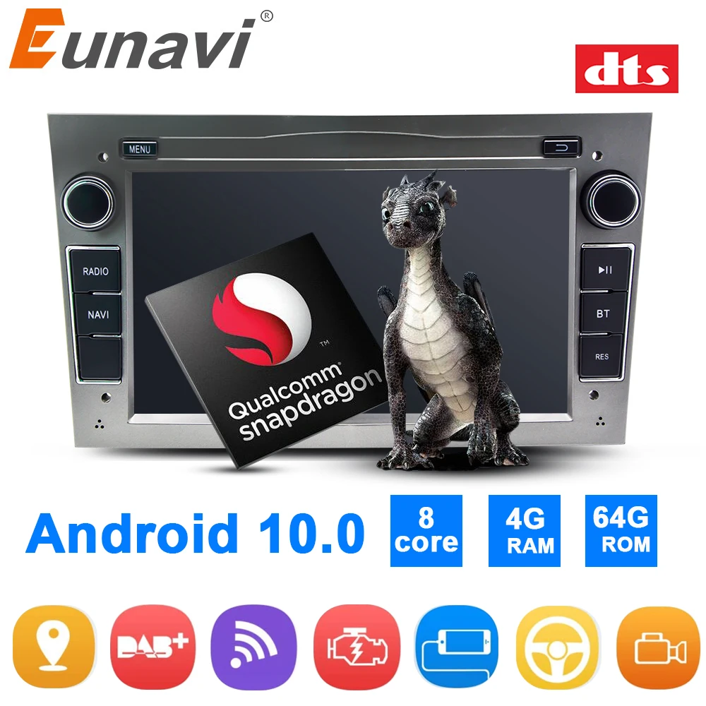 Eunavi 4G+64G Android 10 2 Din Car Radio GPS For Opel Vauxhall Astra H G J Vectra Antara Zafira Corsa Vivaro Meriva Veda NO DVD
