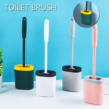 

Silicone WC Toilet Brush Flat Head Flexible Soft Bristles Brush With Quick Drying Holder Set Cleaning Brush For WC Accessories