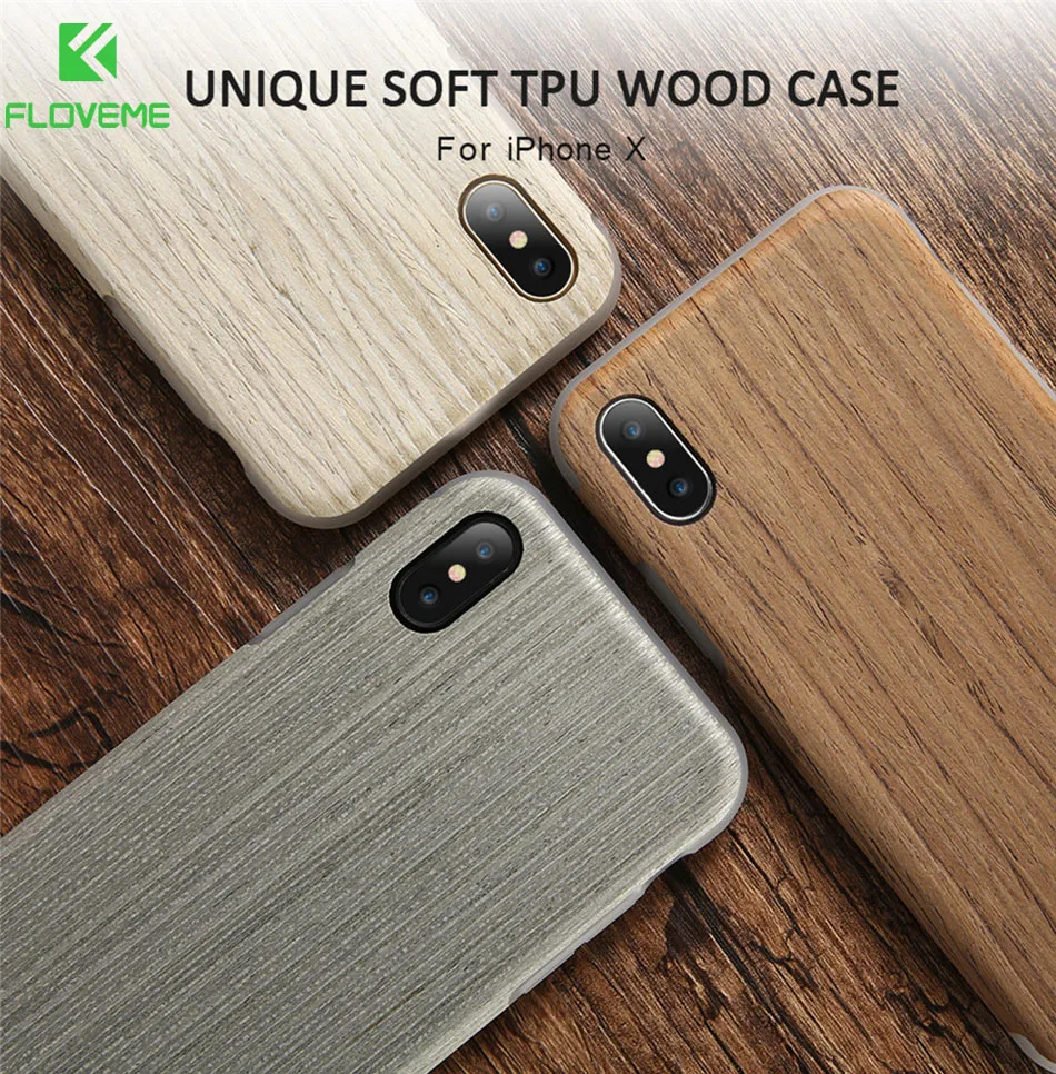 

FLOVEME Real Wood+Soft Silicon Cover for iPhone XS Case X 7 10 8 Case for iPhone 8Plus 6Plus 7 plus Cover Luxury Wooden Coque