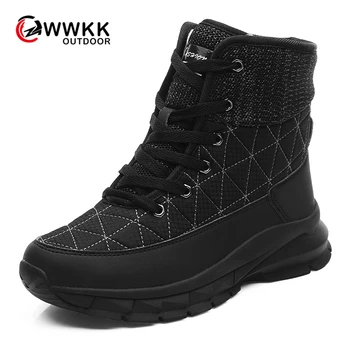 

WWKK Women Boots Waterproof Winter Shoes Woman Snow Boots Platform Keep Warm Ankle Boots With Thick Fur Heels Botas Mujer 2019