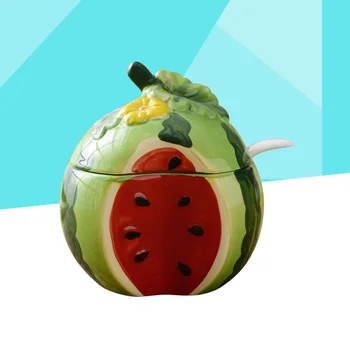 

Fruit Shaped Ceramic Sugar Bowl Salt Pot Pepper Storage Jar Seasoning Pot Container Condiment Spice Box Holder with Lid and Spoo