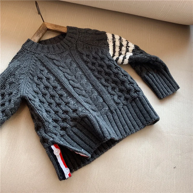 19 осень-зима, британский стиль колледжа, вся семья, подходит для свитера, ленивый твист полосатый толстый пуловер свитер