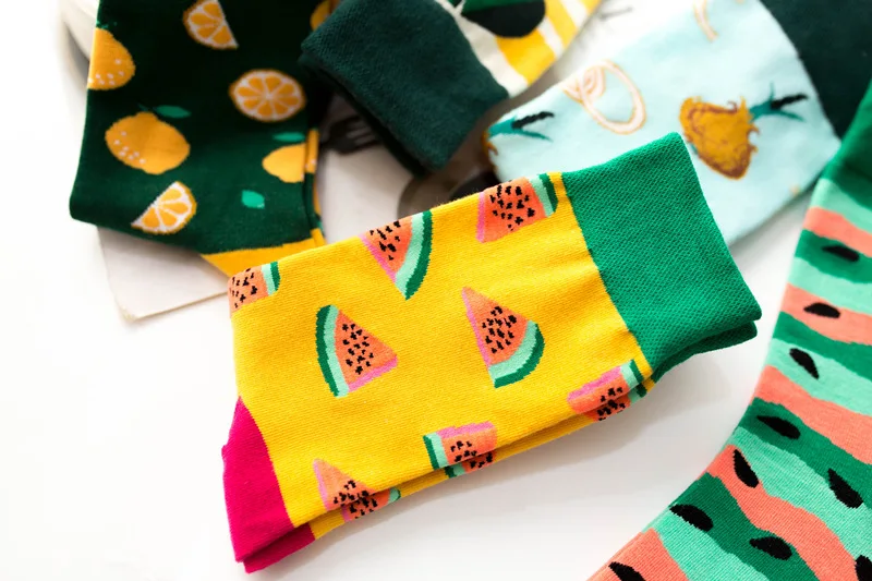 Cute Cartoon Fruit Print Watermelon cantaloupe shrimp Girls Kawaii Socks meias Korean Harajuku Embroidery Pile Heap Funny Socks