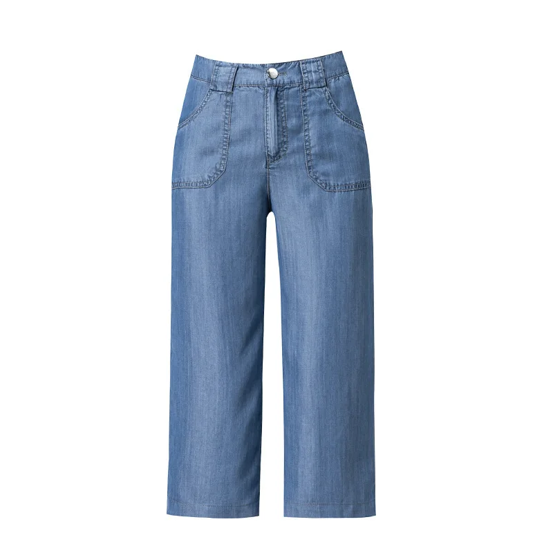 Straight High Waist Wide Leg Pants Women Fashion Zipper Calf-length Jeans  Plus Size Summer Casual Washed Blue Denim Pants Female - Jeans - AliExpress