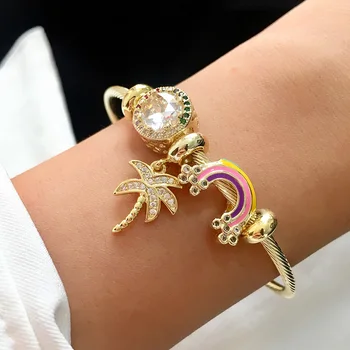 

Brand Fashion Pearl Jewelry Dream Neon Glazed Stone Bracelet With Openings For Women Party Jewelry