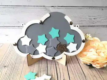 

Cloud Reward Jar - Children's Hand Painted Reward System With 16 Acrylic Stars - Reward System - Acrylic Reward Chart