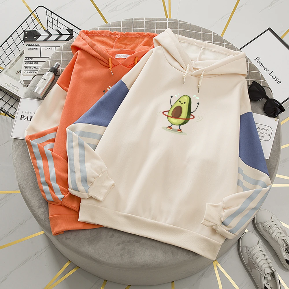 

Oversized Kawaii Ulzzang Avocado Hoodie Loose Pullover Spliced Thick Women Hoodies Fleece Harajuku Contrast Sweatshirts Female