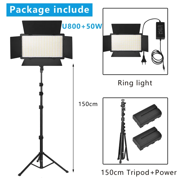U800 LED Photo Studio Light for Tiktok Youbute Game Live Video Lighting 40W/50W Portable Video Recording Photography Panel Lamp NA-U800-LBT