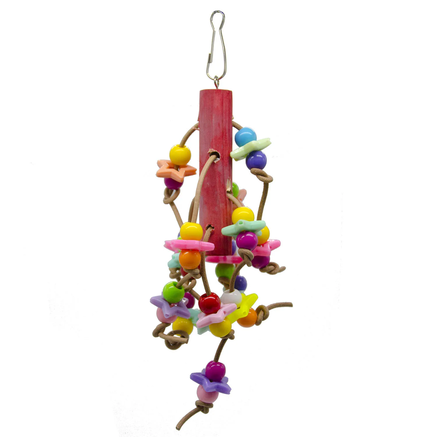 1PCS Parrot Toy Bird Toy Cowhide Rope Colored Wooden Stick Five-pointed Star Acrylic Nibble String Four Colored Beads
