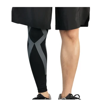 

Unisex Running Basketball Sports Compression Knee Leg Calf Support Stretch Brace Long Sleeve Protector Wrap(Black + gray XL)