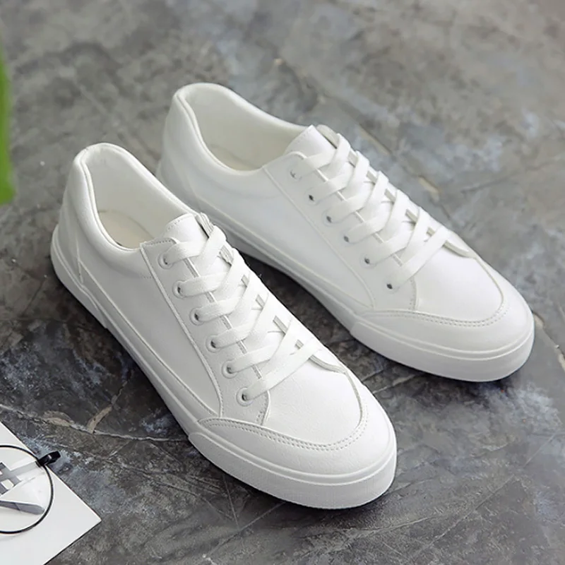 white canvas leather sneakers