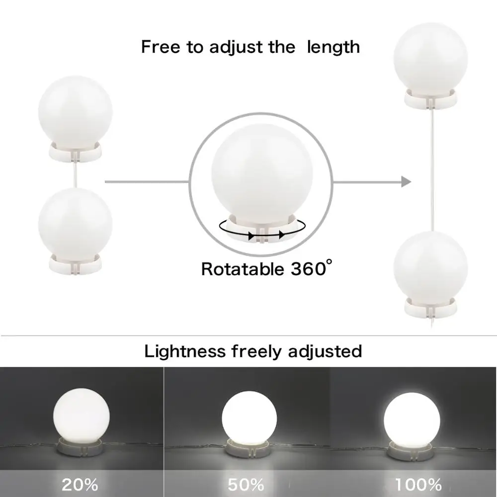  LED Light Bulb Makeup Mirror Lights 12V USB 10 Led Vanity Dimmable Light Makeup Vanity Table Set Li