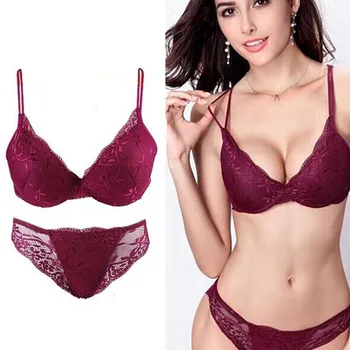 

Sexy Three Quarters Lace Bra Set Women Push Up Bra Set Sexy Lace Briefs Lingerie Underwear Set Underwear