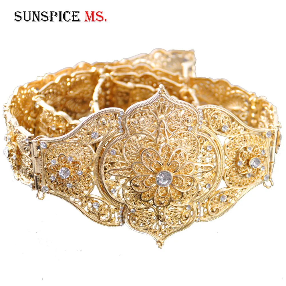 

SUNSPICE MS Morocco Caftan Wedding Belly Chain Waist Belt for Women Gold Silver Color Caucasus Crystal Flower Bridal Jewlery