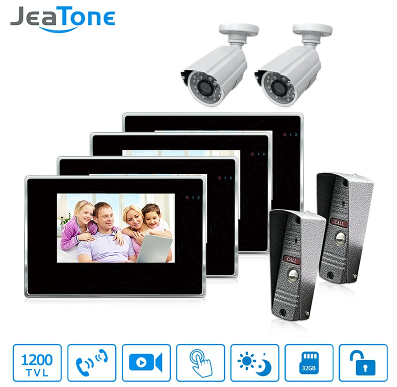 

JeaTone 7" Wired Video Doorbell Intercom Set Home Security 1200TVL Camera Fashionable Monitor New Video Intercocm Doorbell