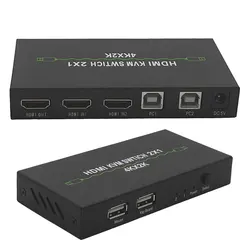 KVM – commutateur HDMI avec souris USB et clavier, touches de raccourci, commutateur automatique HD, 2 ports inclus 