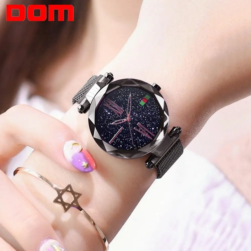 

DOM Fashion Starry Sky Watch Women Quartz Watches Ladies Top Brand Wrist Watch Female Waterproof Clock Relogio Feminino G-1244BK