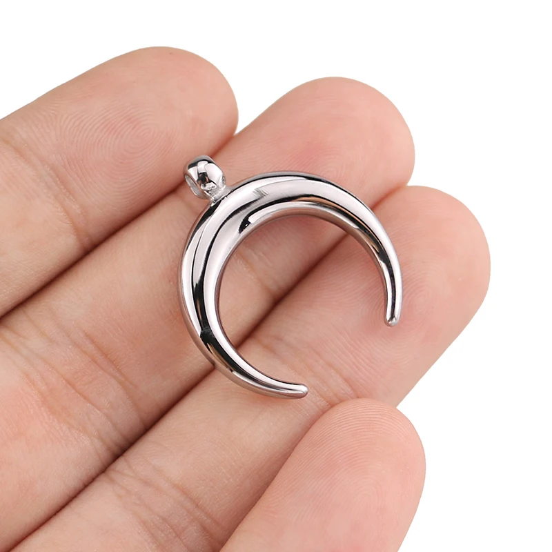 

1pcs Fine Polished High Quality Stainless Steel Horns Charm Crescent Moon Pendants for Jewelry Making Necklace DIY Handmade