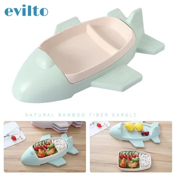 

Bamboo Child Plates Set Cute Plane Shape Training Tableware Kids Feeding Dishes Set Kid School Dinner Plate Tray Lunch Bento